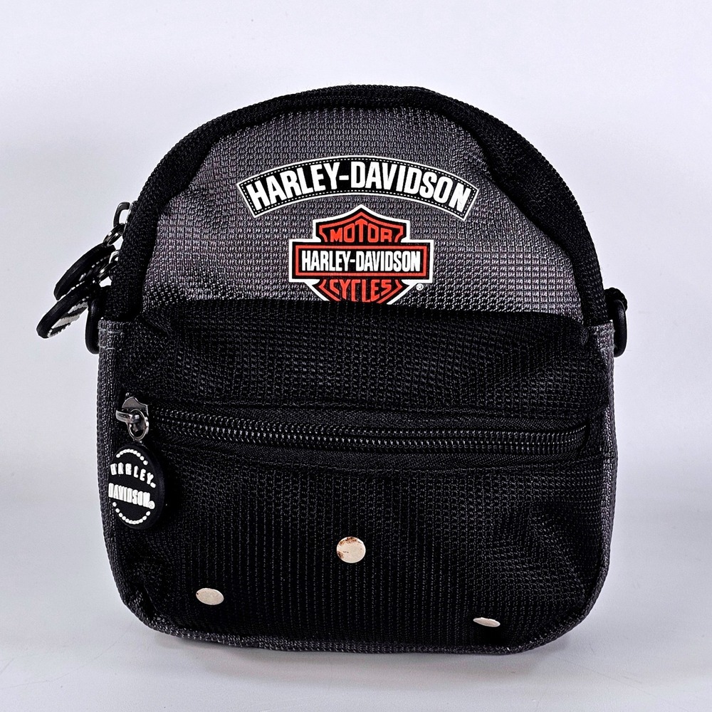 Harley-Davidson Mini Belt Pouch Black Grey Nylon Carabiner Accessory Bag